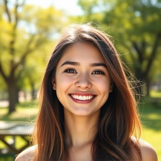 Portrait d'une jeune femme souriante dans un parc ensoleillé